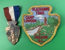Vintage Blackhawk Trail Medal & Patch Camp Lowden Boy Scout Illinois BSA 