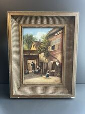 Tableau Huile sur panneau scène cour de ferme cadre à canaux en bois