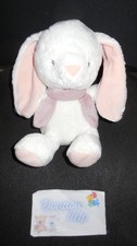 doudou peluche lapin blanc rose écharpe mauve MOTS D'ENFANTS - état NEUF