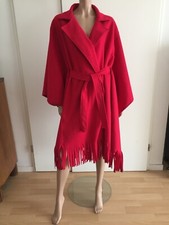 Manteau poncho cape polaire rouge franges et ceinture taille unique plaid chaud