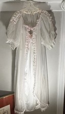Vintage 70s 80s Sears Cachet Cottagecore Pink Lace Sheer Peignoir Slip Set L