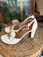 Chie Mihara Cream Leather Oxford-Strap Pumps EU 39 | Made in Spain Luxury Bridal