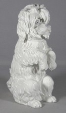 Chien Bichon frisé, statuette en porcelaine allemande Gebrüder Heubach