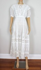 Vintage/Antique 1900s/10s Edwardian Puffy Sleeve Silk Eyelet Lace Prairie Dress