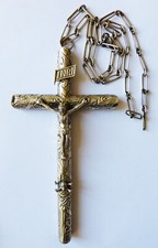Grande Croix pectorale argent massif  Christ silver cross crucifix collier