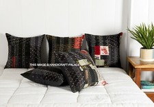 Noir Patola Soie Patchwork Kantha Taie D'Oreiller Indien Divan Jeté de Lit 40CM