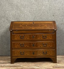 Superbe commode scriban louis XV galbée en marqueterie de bois précieux 