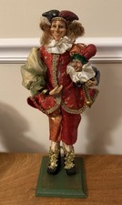 Harlequin Jester Figurine with Doll and Glitter Accents 16”