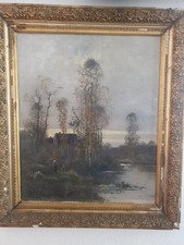 Antique French painting painting painting Charles Clair Barbizon school 19th century 