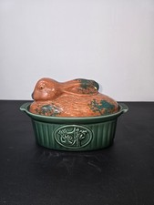 Enamelled Earthenware Terrine - Rabbit Shape - Green and Brown
