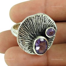 925 Solide Argent Ovale Février Pierre Améthyste Fantaisie Bobo Bague Bijoux US