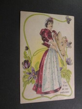 old postcard system, waitress and articulated calf head