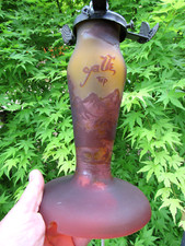 Pied de lampe Gallé Tip - dégagé a l'acide - Paysage de montagne - Hauteur 20 cm