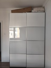 wardrobe closet wood, IKEA, white, used, 92x59x14 inches, sliding doors
