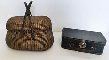 VINTAGE WICKER BASKET + SUITCASE ACCESSORIES GIRL DOLL ANTIQUE TOY
