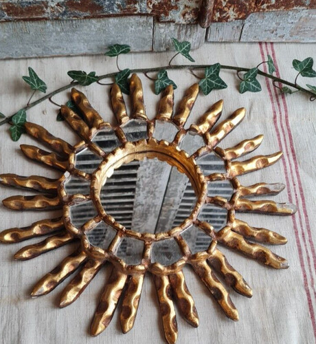 Ancien miroir soleil bois - miroir,