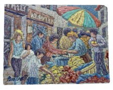 Ancien Tableau Huile Marché