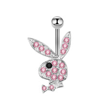 Bijoux Corps Nombril Piercing Lapin Argenté Rose Playboy REF 6