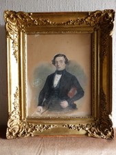 Antique 19th Century 1841 Portrait Man Palmette Frame Drawing Painting Painting