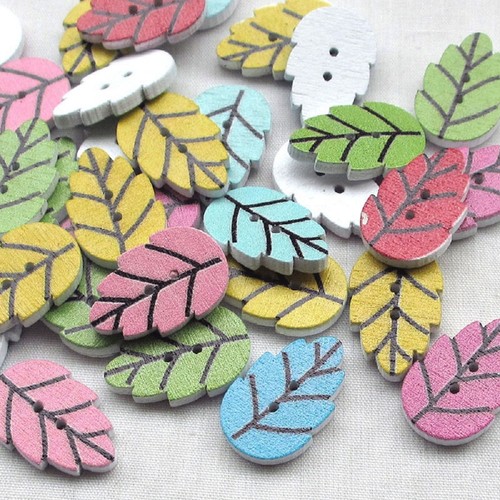 Lot boutons bois feuilles - boutons, :