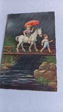Old postcard illustrator Colombo child in the rain