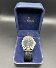 Vintage Cyma Quartz Wrist Watch Genuine Sharkskin Leather Band w/ Box – Working