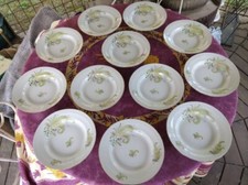 12 Assiettes Creuses Porcelaine Pillivuyt LUF Décor de Fougères Liseré Doré 23cm