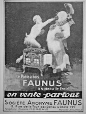 1924 PRESS ADVERTISEMENT THE WOOD STOVE FAUNUS DEFEATED THE COLD - ADVERTISING