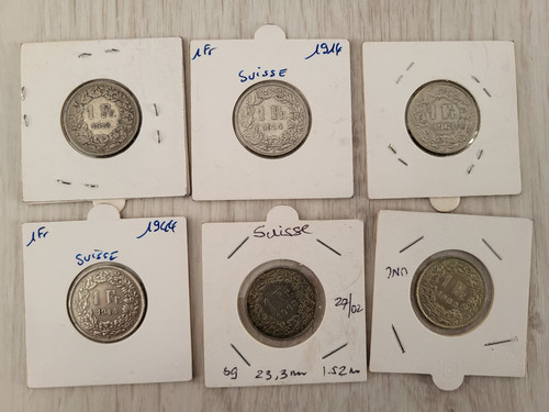 Lot pièces francs suisse - lot, x6
