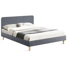 Lit double scandinave BALTA avec tête de lit et sommier 140 x 190 cm tissu gris 