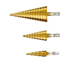 3PCS Foret Fraise Meche Etage Triangle Conique Titane Foret Fraise 4-12/20/32...