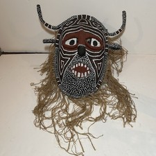 African Makishi Burlap Ceremonial Tribal Mask Handmade Zambia Congo Mukanda Old