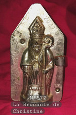 N°572- MOULE A CHOCOLAT ANCIEN -2 PARTIES-ST.NICOLAS -METAL  9 cm  RARE-MOLD