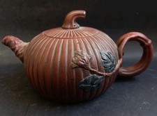 Antique China Yixing Terracotta Teapot Old Fine Chinese Pumpkin Teapot Mark