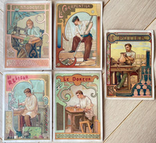 Series of 5 Chromos Les Métiers d'Art - Art Nouveau La Embrodeuse Le Doreur Potier