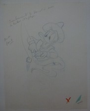 Dessin Original Esquisse DONALD Pêche et Tartine Walt Disney