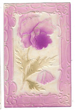 Old postcard embossed relief the purple poppy flower 1907