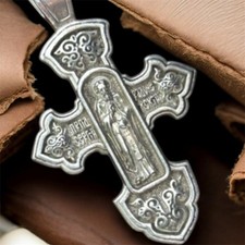 Antique Cross Jesus Silver 925 Pendant Jewelry Crucifix Saint Nicholas Religion