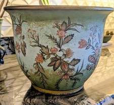 "Large Hand-Painted Decorative Floral Cachepot Planter – 9” x 12” China
