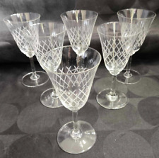 Vintage 6 verres à vin sur pieds en cristal gravures givrées croisillons 12.5 cl
