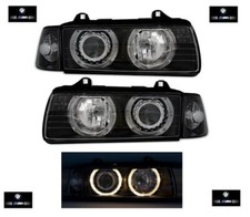 2 FEUX PHARE AVANT ANGEL EYES BMW SERIE 3 E36 NOIR BERLINE + 2 CLIGNOTANT