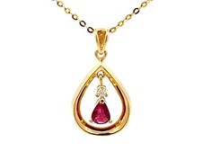 Dangly Burma Ruby Necklace 14k Yellow Gold
