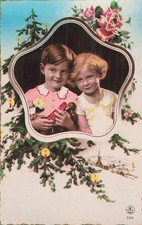 CP BLUE MEDALLION LITTLE GIRL BOY - FIR PINK CANDLES FLOWERS - 63868