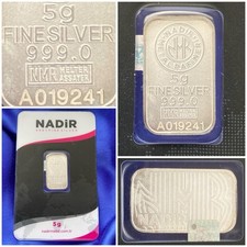 Lingot Argent pur Nadir 5g 999 Silver Bar NUMBERED -  Bullion Sealed CERTIFICATE