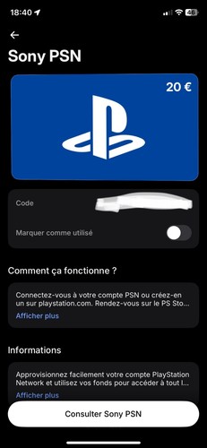 Vend carte cadeau - , playstation
