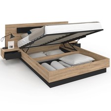 Lit coffre double SANTA avec tête de lit + tables de chevets intégrées et sommie