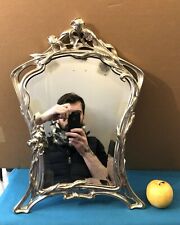 Antique table mirror ART NOUVEAU silver metal VICTOR SAGLIER decor IRIS 49 cm