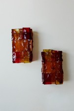 Paire d'appliques brutalistes en pavés de verre coloré signées Jean-Simon Labret