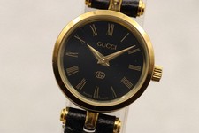 [Exc+5] Vintage GUCCI 2000L Black Roman Dial Gold-Tone Quartz Women's Watch