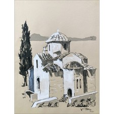 VIKO Victor - Dessin original "Eglise byzantine" 32x24cm